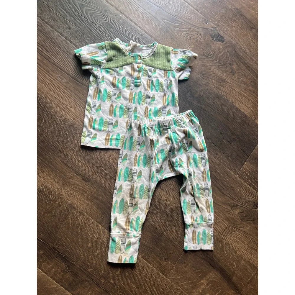 Kate Quinn 3T Surfboard Organic Cotton Henley Pajama Set Green Teal 2pc